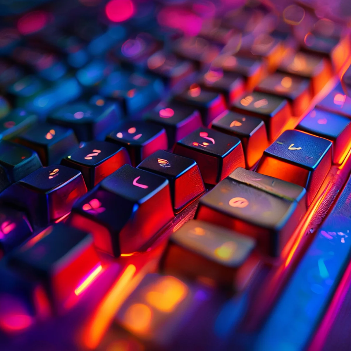 Gros plan détaillé d'un clavier mécanique RGB et d'une souris gaming