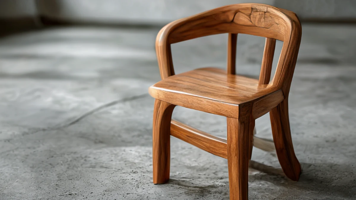A rustic wooden chair with a dark finish, simple design, and natural wood grain.